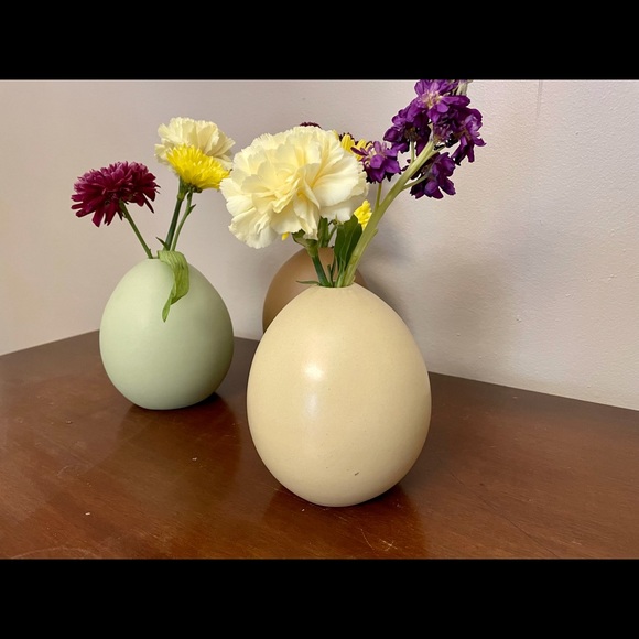 West Elm Egg Shape Bud Vases 3 sold as set Cream Green and Light Brown Ceramic - Picture 2 of 4